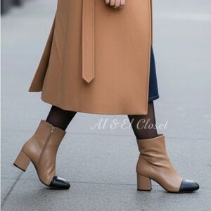 Liz Claiborne Kendale Two-Tone Ankle Boots Tan & Black Cap Toe Sz 9.5M Vegan NWT